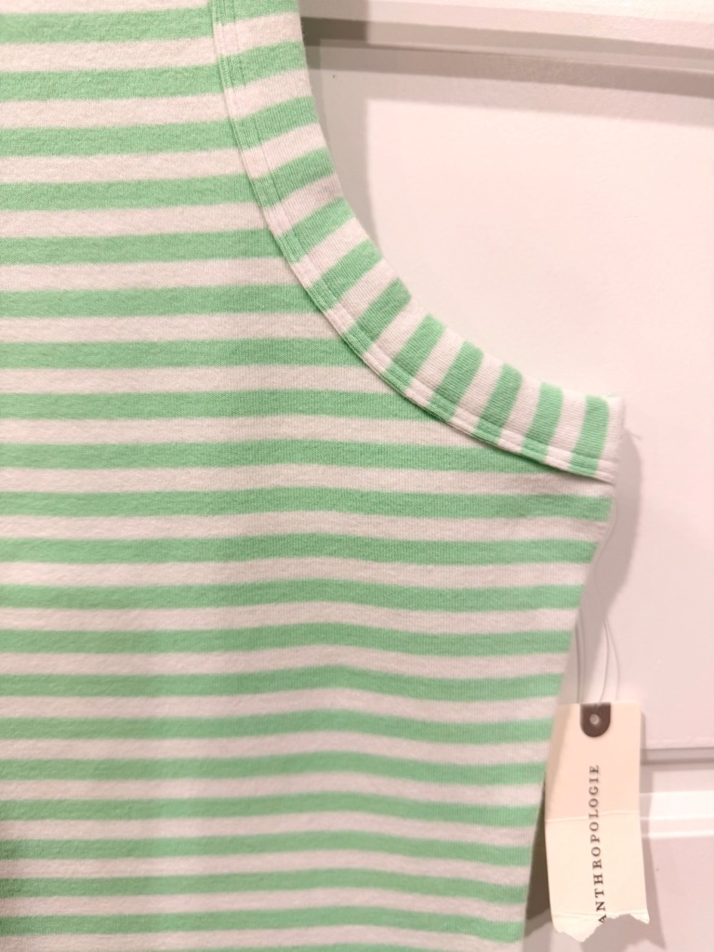 NWT Anthropologie Maeve Krista Stripe Tank Top Mint Green White XS Fitted Cotton - Picture 3 of 8